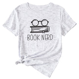 BOOK NERD GLASSES PATTERN FASHION WOMEN'S CASUAL CREWNECK SHORT SLEEVE T-SHIRT