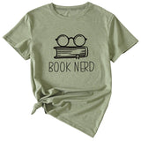 BOOK NERD GLASSES PATTERN FASHION WOMEN'S CASUAL CREWNECK SHORT SLEEVE T-SHIRT