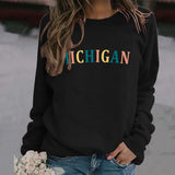 MICHIGAN Brief Mode frauen Pullover Druck Rundhals Langarm