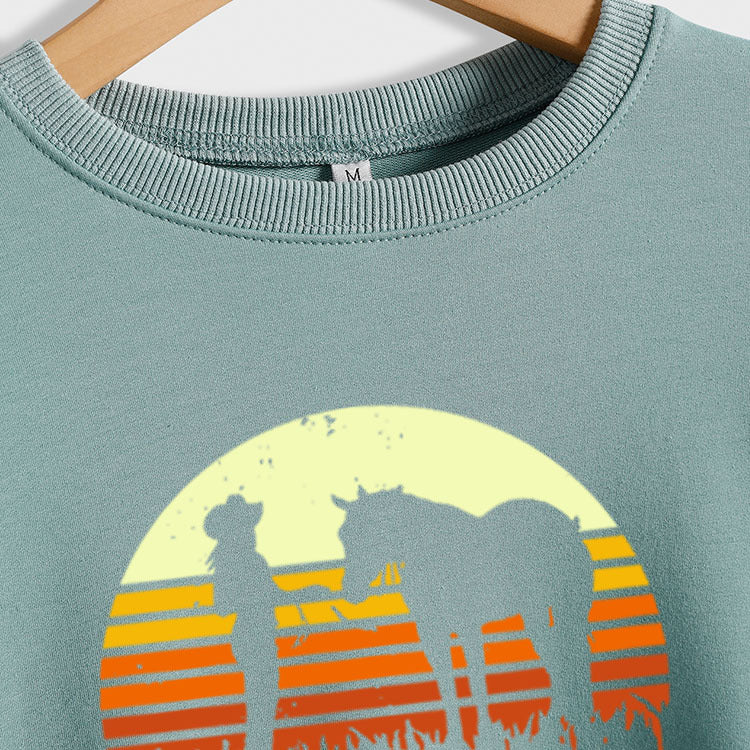 Pull ample imprimé à col rond et manches longues pour fille