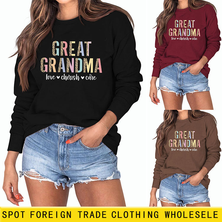 GREAT GRANDMA LOVE femmes lettre léopard à manches longues pull femmes
