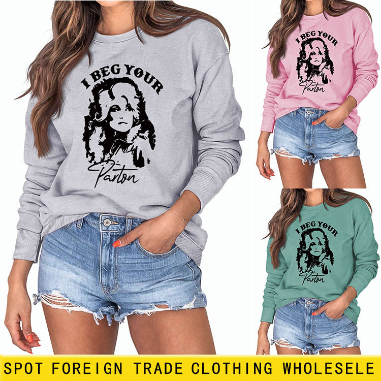 I Beg Your Parton – grand pull à manches longues et col rond imprimé avec lettres imprimées, automne et hiver