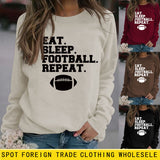 EAT SLEEP FOOTBALL REPEAT Women's Autumn and Winter Round Neck Long Sleeve Sweater