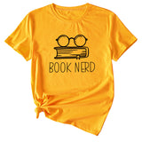 BOOK NERD GLASSES PATTERN FASHION WOMEN'S CASUAL CREWNECK SHORT SLEEVE T-SHIRT