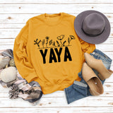 YAYA Sweat-shirt à manches longues et col rond pour femme avec lettres de fleurs et plantes