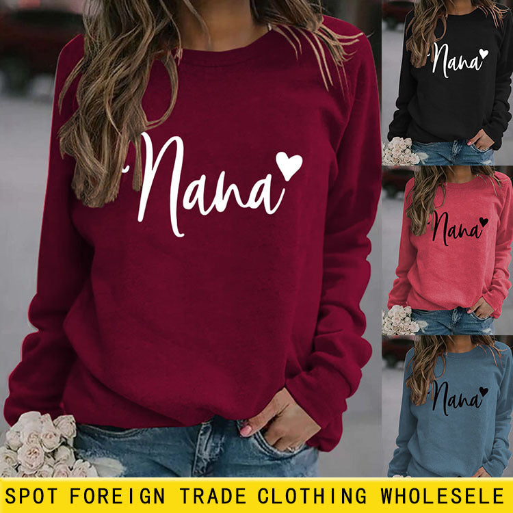 Nana Heart Lettre Imprimé Col Rond Manches Longues Lâche Grande Taille Sweat