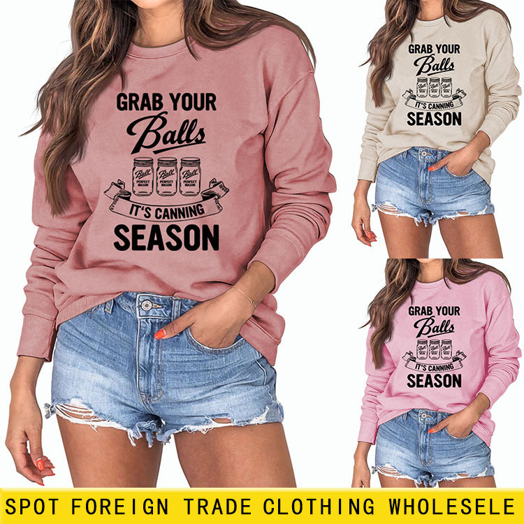 GRAB YOUR BALLS ITS Letters Pull ample grande taille à manches longues pour femme