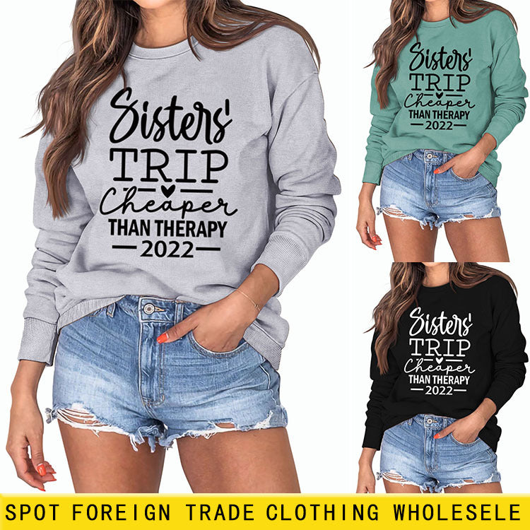 Sisters TRIP – pull ample à manches longues avec lettres moins chères