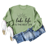 Lake Life Is Letter Loose Damen Großer lässiger Langarmpullover Damen