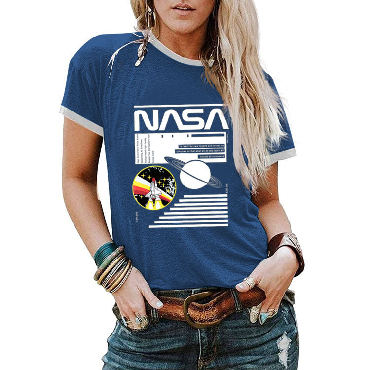 T-shirt ample à manches courtes imprimé NASA Alphabet Fashion pour femme