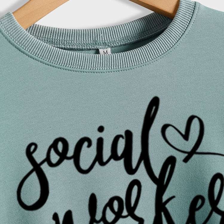 Travailleur Social col rond mode grande taille dames à manches longues pull imprimé ample