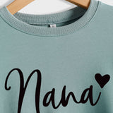 Nana Heart Letter Print Round Neck Long Sleeve Loose Plus Size Sweatshirt