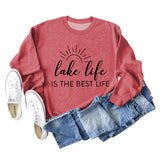 Lake Life Is Letter Loose Damen Großer lässiger Langarmpullover Damen