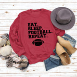 EAT SLEEP FOOTBALL REPEAT Women's Autumn and Winter Round Neck Long Sleeve Sweater