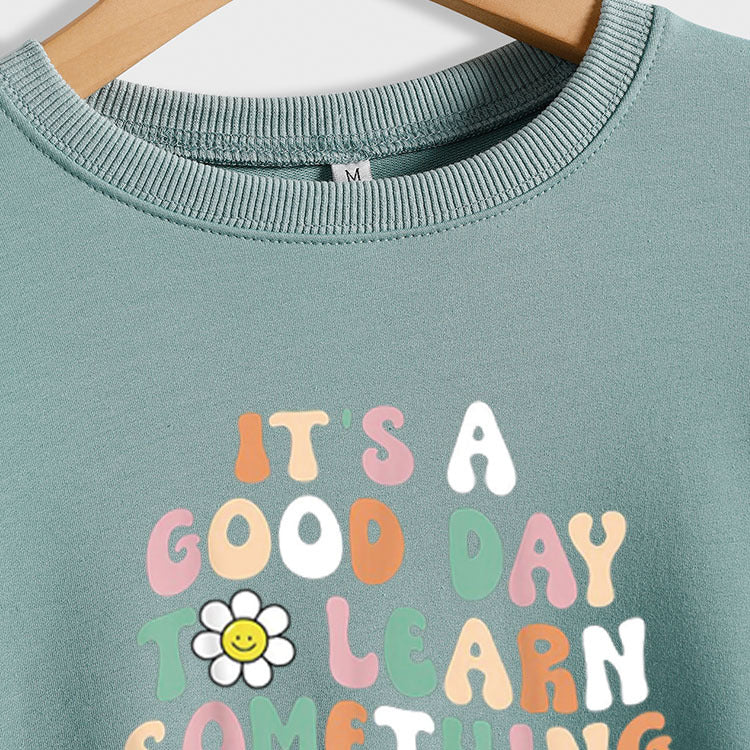 Sweat-shirt à manches longues et col rond avec lettres imprimées IT'S A GOOD DAY