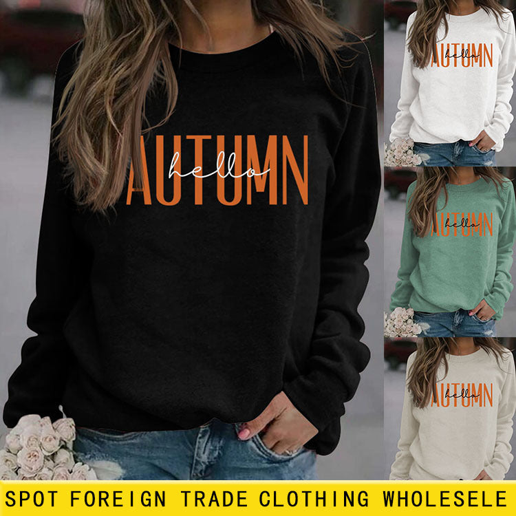 HELLO AUTUMN Lettre Col Rond Manches Longues Pull Grande Taille