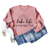 Lake Life Is Letter Loose Damen Großer lässiger Langarmpullover Damen