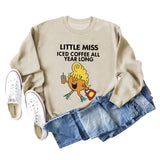 LITTLE MISS ICED COFFEE Herbstlicher Pullover mit grenzüberschreitendem Aufdruck und rundem Kragen