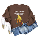 LITTLE MISS ICED COFFEE Herbstlicher Pullover mit grenzüberschreitendem Aufdruck und rundem Kragen