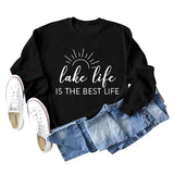 Lake Life Is Letter Loose Damen Großer lässiger Langarmpullover Damen