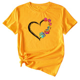 Women's T-shirt Round Neck Short Sleeve with Heart Interesting Pattern Printing