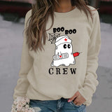 BOO BOO CREW Damen Pullover mit Buchstabenmuster, lockerer Herbst/Winter, langärmelig