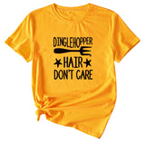 Letter Printing DINGLEHOPPER HAIR Womens Casual Short-sleeved T-shirt