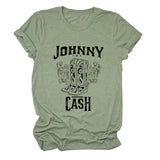 Johnny Cash Letter Short Sleeve Flower Boots Funny Women's T-Shirt