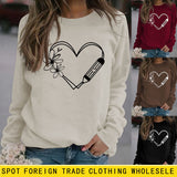 Love Printed Round Neck Loose Casual Large Size Long Sleeve Women's Sweater