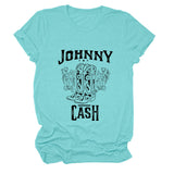 Johnny Cash Letter Short Sleeve Flower Boots Funny Women's T-Shirt