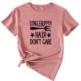 Letter Printing DINGLEHOPPER HAIR Womens Casual Short-sleeved T-shirt