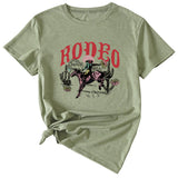 Rodeo Fun Pattern Printed Casual Shirt Round Neck Short SleeveT-Shirt