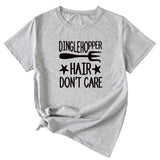 Letter Printing DINGLEHOPPER HAIR Womens Casual Short-sleeved T-shirt