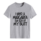 I Need A Margarita Printed Round Neck Fashion Letter Large Women's T-Shirt Loose Short Sleeve Shirt