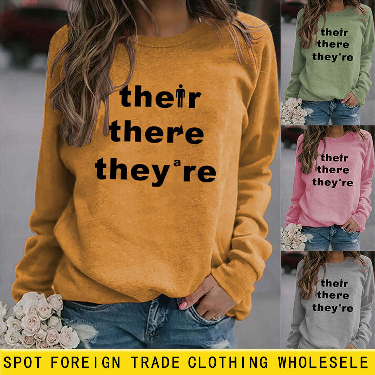 Ther There They're Letters Sweat-shirt à manches longues et col rond