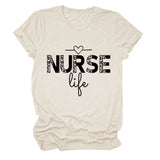 NURSE Life Letter Round Neck Loose Short Sleeve Casual T-shirt WomanT-Shirt