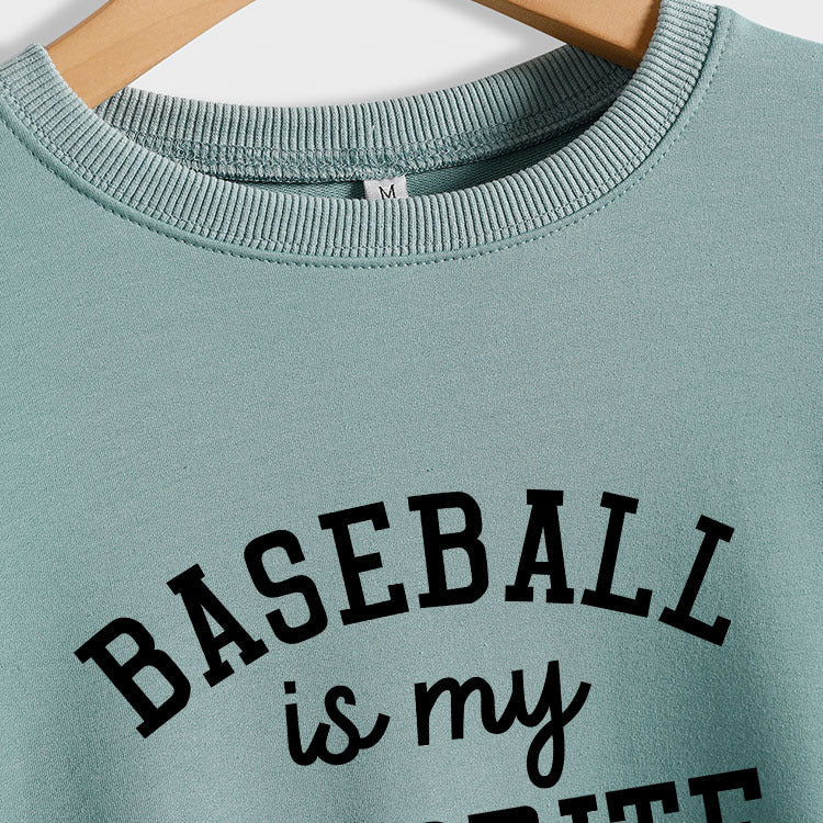 Baseball Is My Favorite Letter Round Neck Large Long Sleeve Sweater