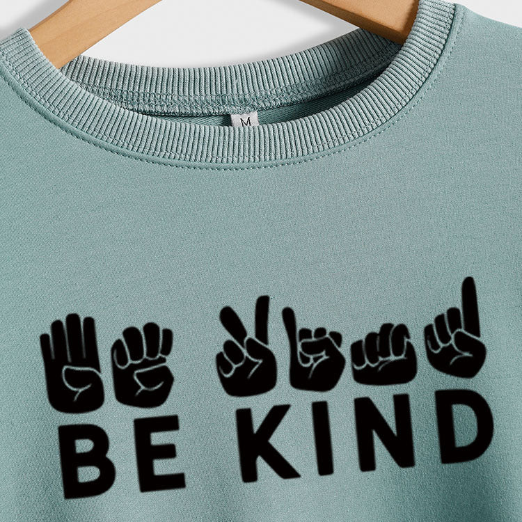 Be Kind Finger Fist Letters Loose Autumn and Winter Bottoms Long Sleeve Large Size Sweater Women