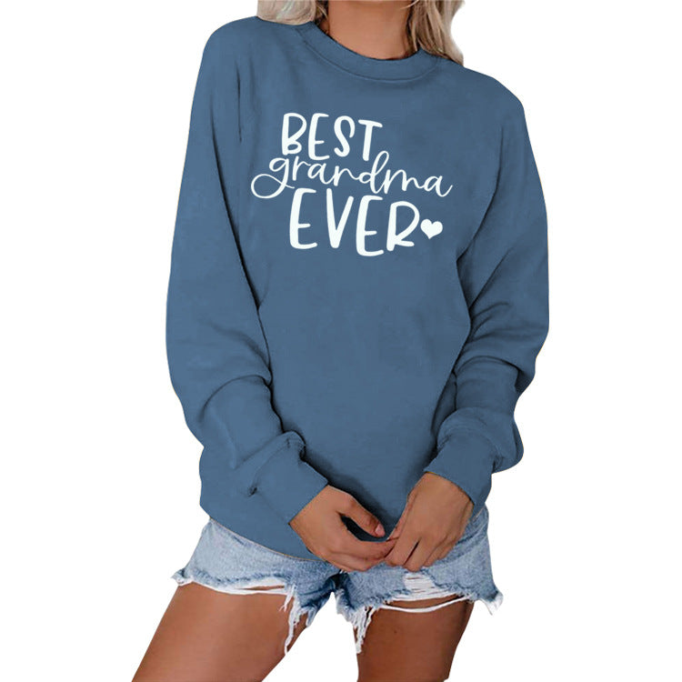 Pull à manches longues et col rond pour femme, pull ample avec lettres Best Grandma Ever, Simple et à la mode