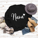 Nana Heart Letter Print Round Neck Long Sleeve Loose Plus Size Sweatshirt