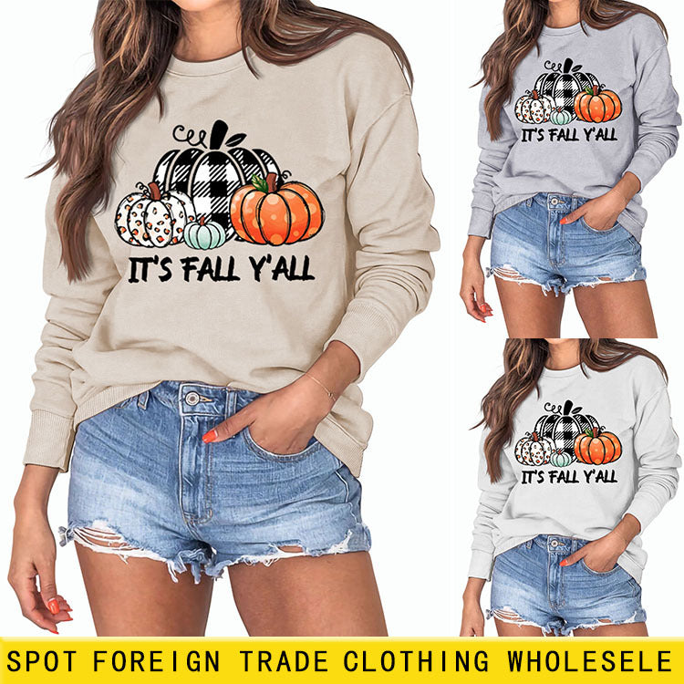 C'est l'automne Y'll citrouille Halloween col rond pull à manches longues femmes