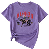 Rodeo Fun Pattern Printed Casual Shirt Round Neck Short SleeveT-Shirt