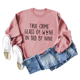 TRUE CRIME GLASS OF WINE Letter Backing Long Sleeve Sweater Girl