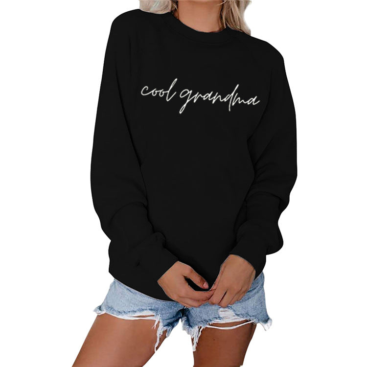 Cool Grandma Letter Simple Printing Round Neck Loose Long Sleeve Bottoming Sweater Women's Dress