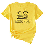 BOOK NERD GLASSES PATTERN FASHION WOMEN'S CASUAL CREWNECK SHORT SLEEVE T-SHIRT