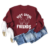 SWEAT-SHIRT À COL ROND IMPRIMÉ MONOGRAMME POUR FEMMES BEST GHOUL FRIENDS