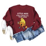 LITTLE MISS ICED COFFEE Herbstlicher Pullover mit grenzüberschreitendem Aufdruck und rundem Kragen