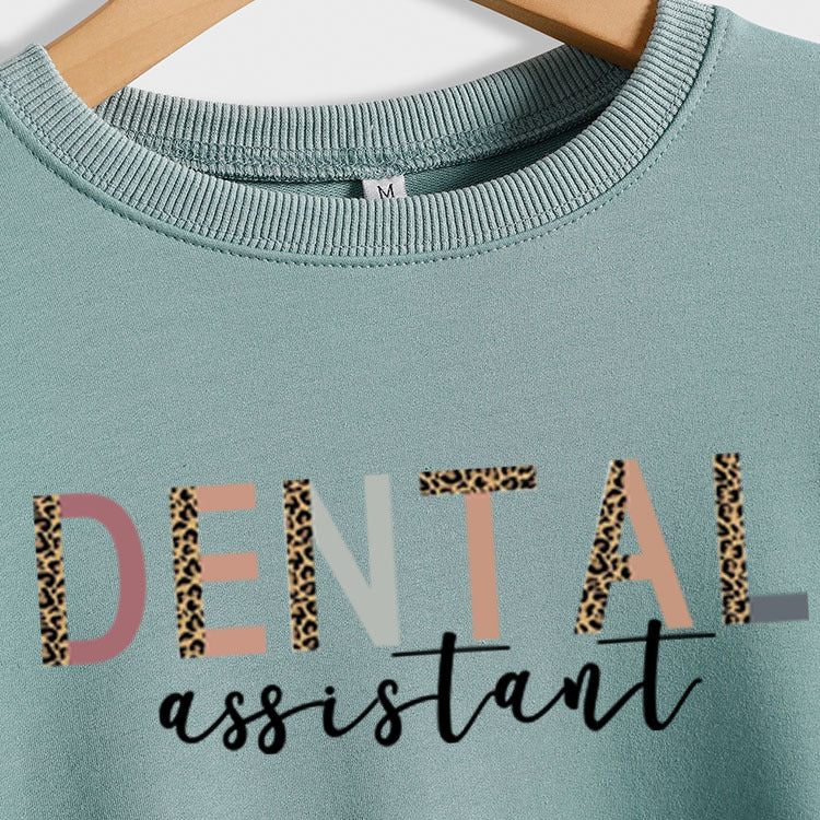 ASSISTANT DENTAIRE Léopard Lettre Lâche Décontracté Automne/Hiver Grande Taille Pull À Manches Longues Fille