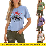 Rodeo Fun Pattern Printed Casual Shirt Round Neck Short SleeveT-Shirt