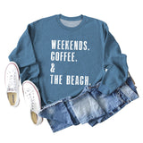 WEEKENDS COFFEE CREW NECK LETTERS FASHION LOOSE FALL WINTER LONG SLEEVE OVERSIZE SWEATSHIRT